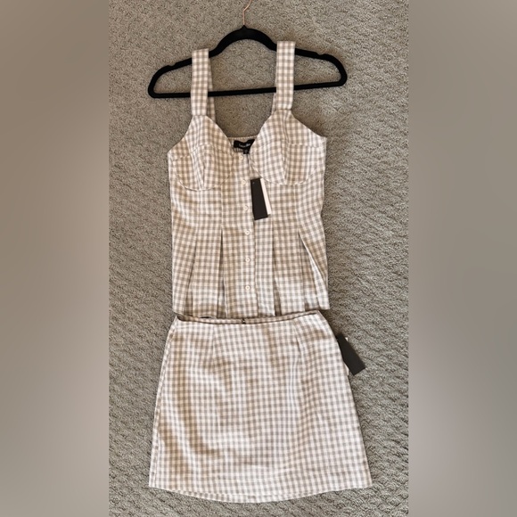 Lea & Viola Dresses & Skirts - Lea & Viola Beige Gingham Matching Set Bustier Top & Skirt Cottagecore XS/S